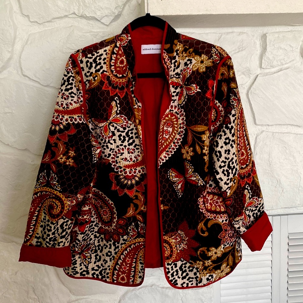 Alfred Dunner brown tan white orange maroon red  quilted front